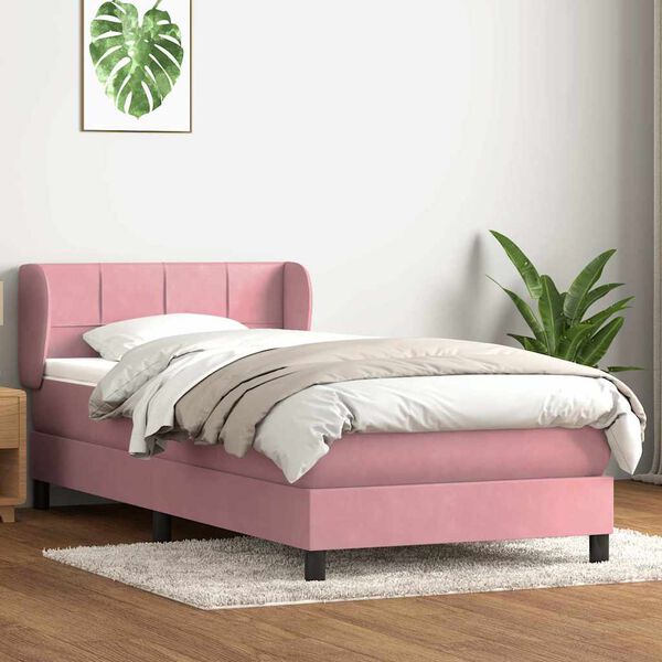 vidaXL Boxspring met matras fluweel roze 80x220 cm