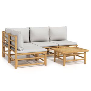 vidaXL 5-delige Loungeset met kussens bamboe lichtgrijs