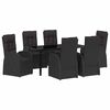 vidaXL Tuin eettafelset met kussen 7 pcs Zwart poly rattan