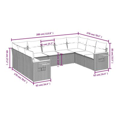 vidaXL 9-delige Loungeset met kussens poly rattan beige