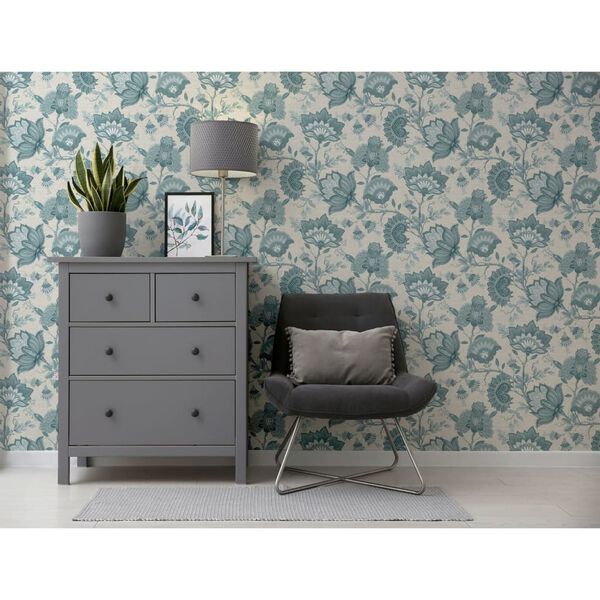 DUTCH WALLCOVERINGS Behang Krisha wit en blauw