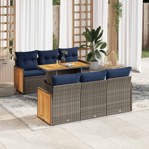 vidaXL 7-delige Loungeset met kussens poly rattan acacia grijs