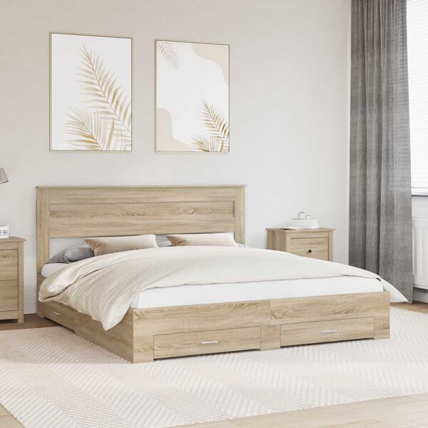 vidaXL Bedframe met hoofdeinde Sonoma Eiken 180 x 200 cm Bewerkt hout