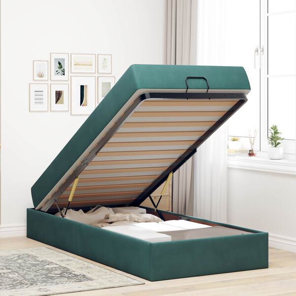 vidaXL Bedframe met matras met matras 2 pcs Groen Fluweel
