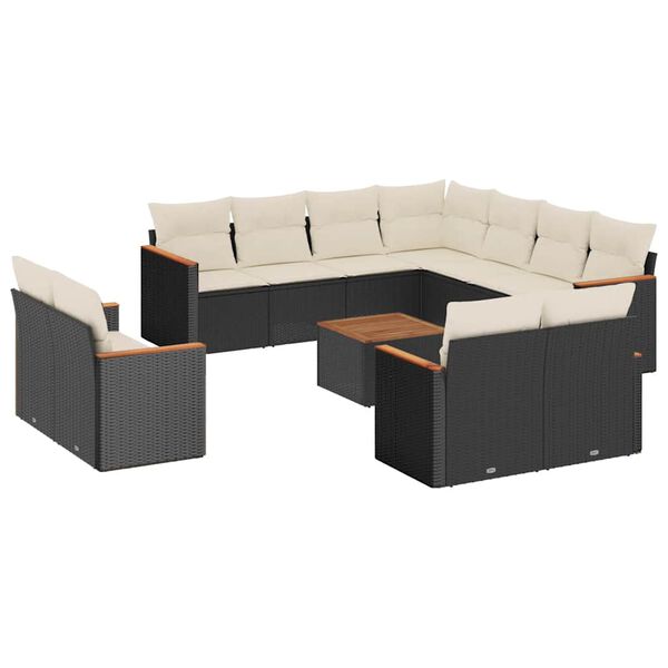 vidaXL 12-delige Loungeset met kussens poly rattan zwart