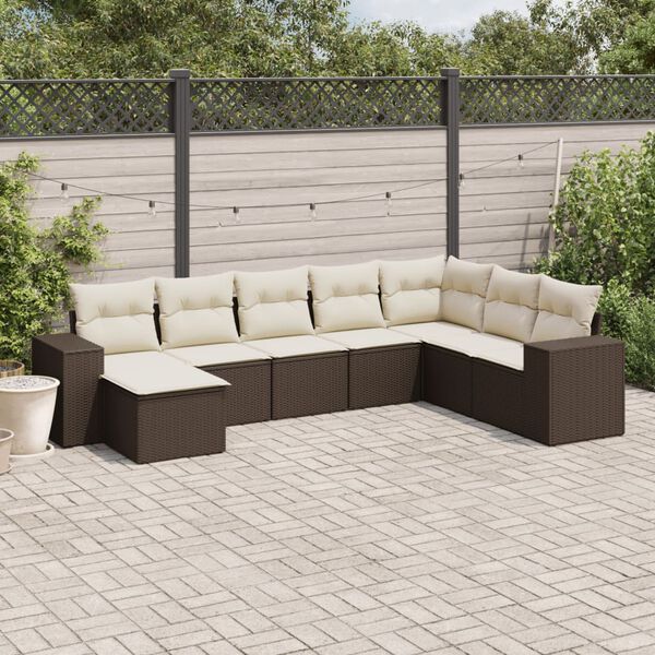 vidaXL 8-delige Loungeset met kussens poly rattan bruin