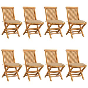 vidaXL Opklapbare stoelen met beige kussens, 8 stuks, massief teakhout