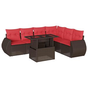 vidaXL 7-delige tuinbankset met kussens, bruin polyrotan