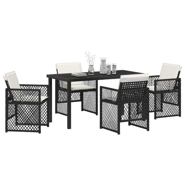 vidaXL Tuin eettafelset 5 pcs Zwart poly rattan