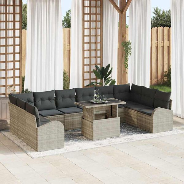 vidaXL Tuin Sofa Set met kussen 11 pcs Lichtgrijs poly rattan