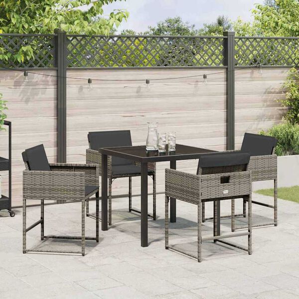 vidaXL Tuin eettafelset 5 pcs Grijs poly rattan