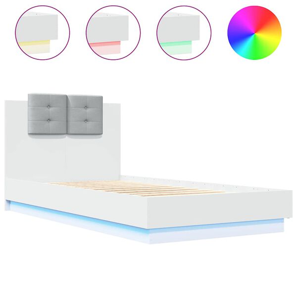 vidaXL Bedframe met hoofdbord en LED-verlichting wit 75x190 cm