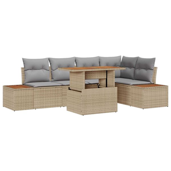 vidaXL Tuin Sofa Set met opslag 6 pcs Beige Poly riet
