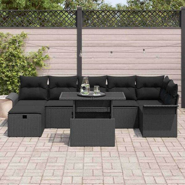 vidaXL Tuin Sofa Set met kussen met opslag 8 pcs Zwart Poly riet