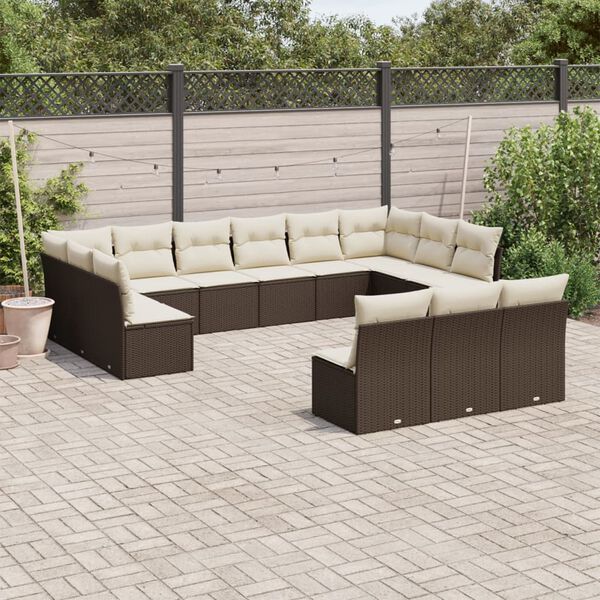 vidaXL 13-delige Loungeset met kussens poly rattan bruin