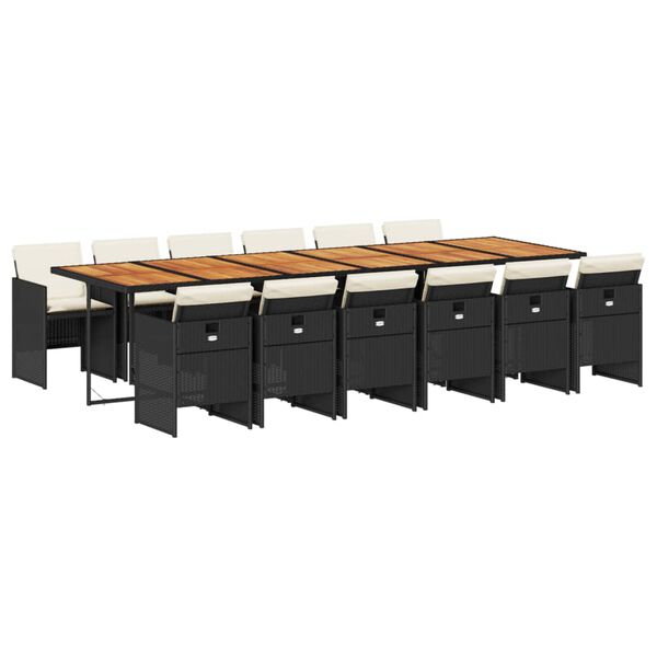 vidaXL 13-delige Tuinset met kussens poly rattan zwart