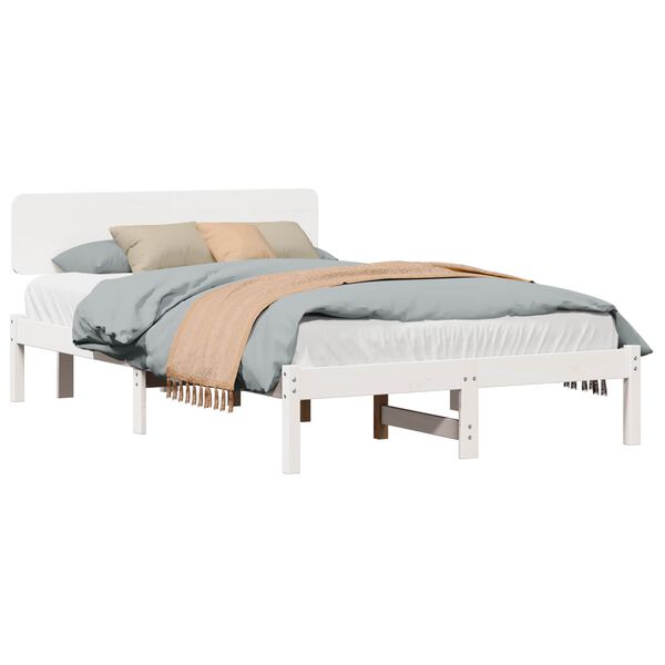 vidaXL Bedframe met hoofdeinde Wit 135 x 190 cm Massief grenenhout