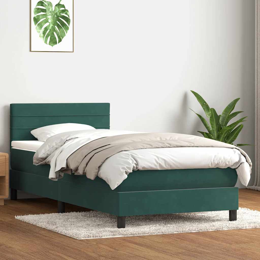 vidaXL Boxspring met matras fluweel donkergroen 80x220 cm