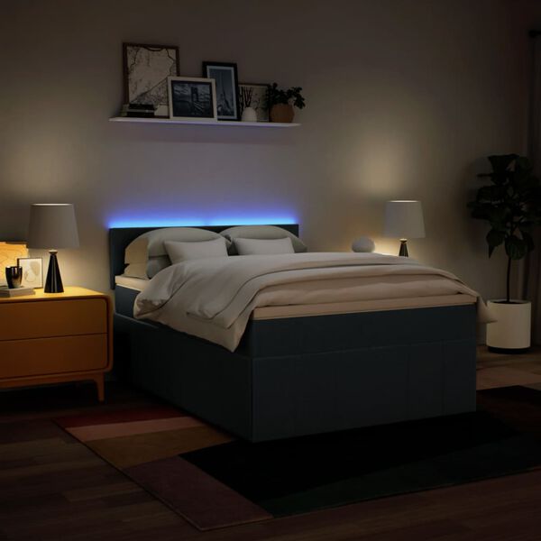 vidaXL Boxspring met matras stof blauw 140x200 cm