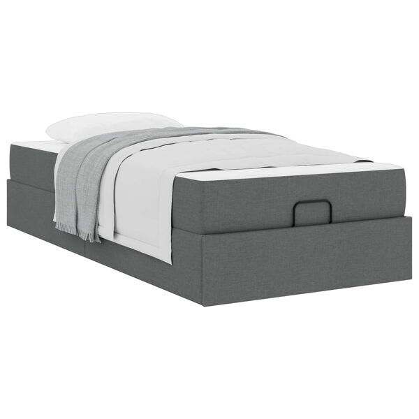 vidaXL Bedframe met matras met matras 2 pcs Dim Grijs Stof