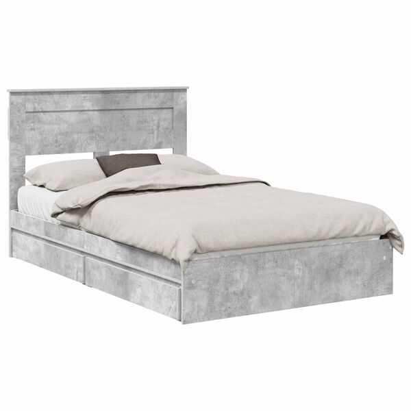 vidaXL Opslag bed met hoofdeinde Beton Grijs 135 x 190 cm Bewerkt hout
