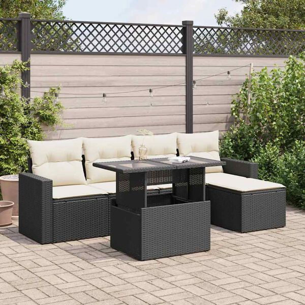 vidaXL 6-delige Loungeset met kussens poly rattan zwart