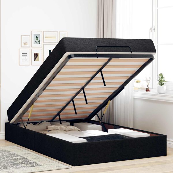 vidaXL Bedframe met matras met matras 2 pcs Zwart Stof