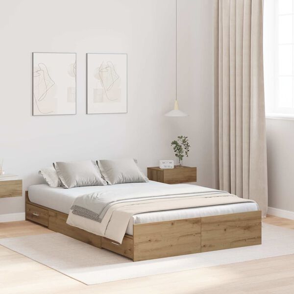 vidaXL Opbergbedframe met lade Artisan Eiken 120 x 190 cm Bewerkt hout