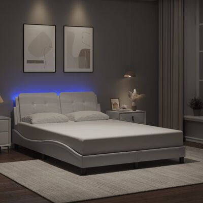 vidaXL Bedframe met LED-verlichting kunstleer wit 120x200 cm