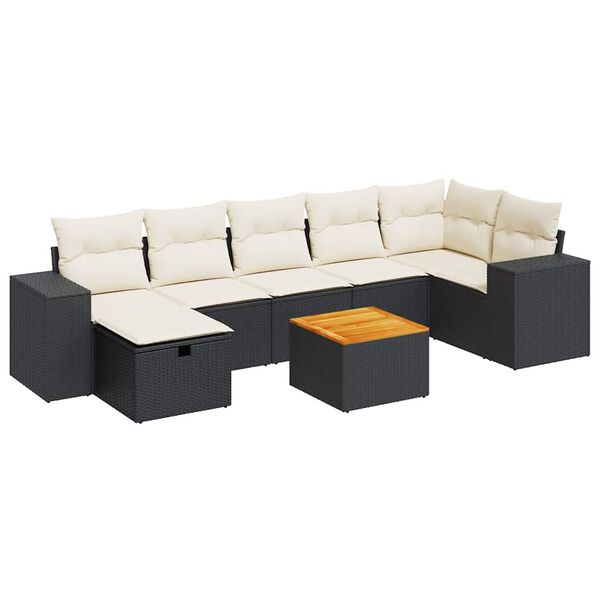 vidaXL 8-delige Loungeset met kussens poly rattan zwart