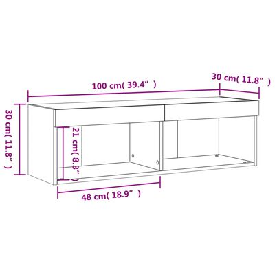 vidaXL Tv-meubel LED-verlichting 100x30x30 cm gerookt eikenkleurig