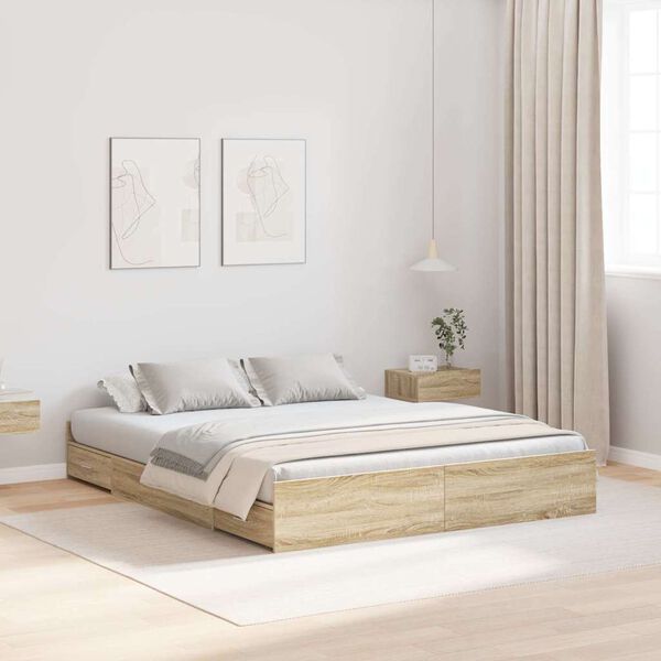 vidaXL Opbergbedframe met lade Sonoma Eiken 160 x 200 cm Bewerkt hout