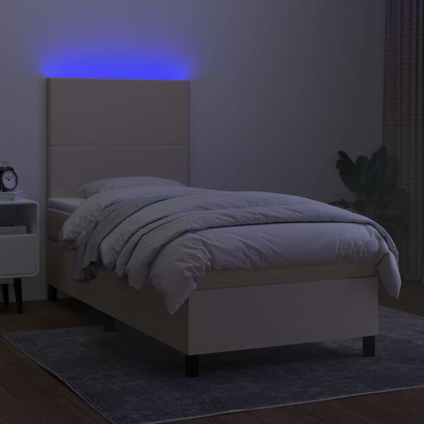 vidaXL Boxspring met matras en LED stof cr&egrave;mekleurig 100x200 cm