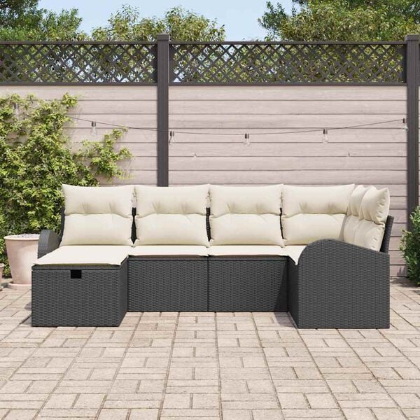 vidaXL Tuin Sofa Set met kussen met opslag 6 pcs Zwart Poly riet