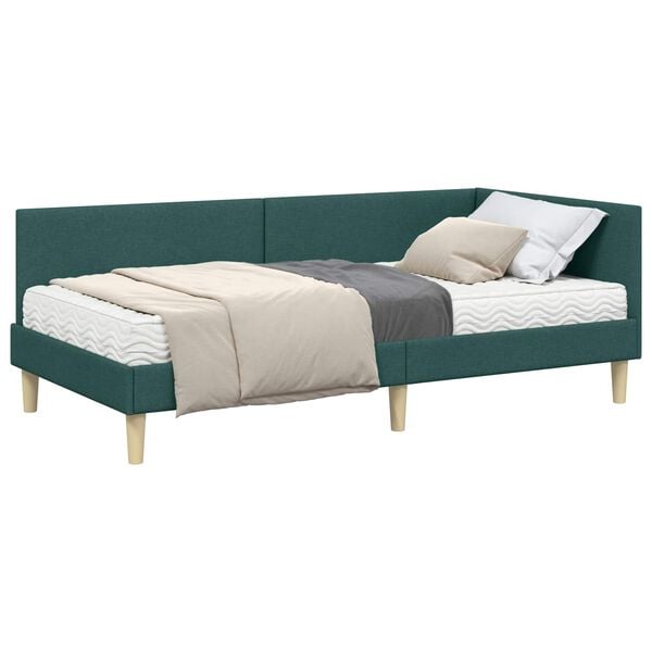 vidaXL Hoekbedframe met Matras Anders met hoofdeinde 2 pcs Groen Stof