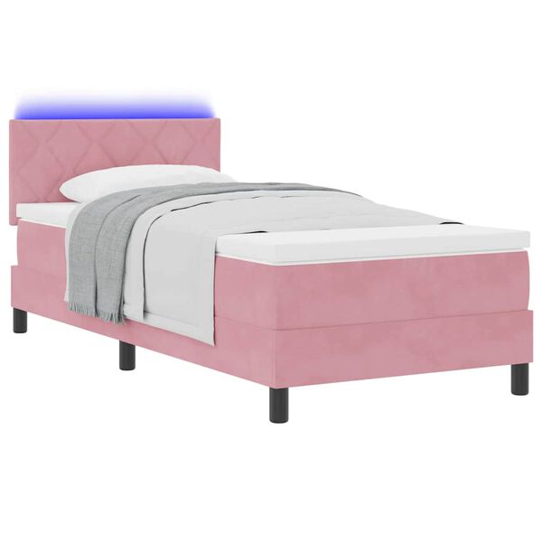 vidaXL LED Box Spring Bed met matras Roze 90 x 190 cm Fluweel