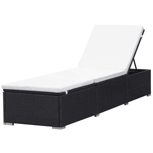 vidaXL Ligbed met cr&egrave;mewit kussen poly rattan zwart