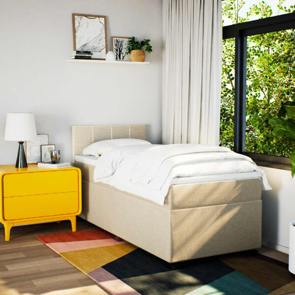 vidaXL Boxspring met matras stof cr&egrave;mekleurig 90x200 cm