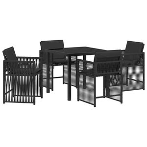 vidaXL Tuin eettafelset 5 pcs Zwart poly rattan