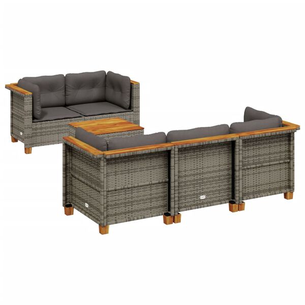 vidaXL 6-delige Loungeset met kussens poly rattan grijs