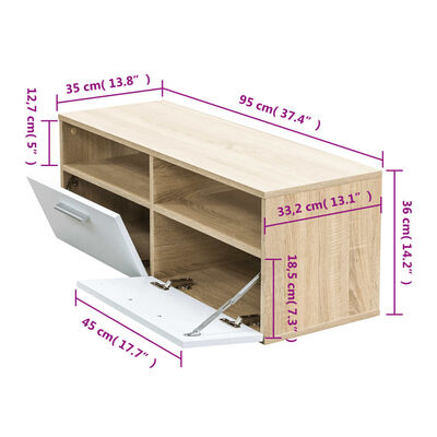 vidaXL Tv-meubel 95x35x36 cm bewerkt hout eikenkleurig en wit