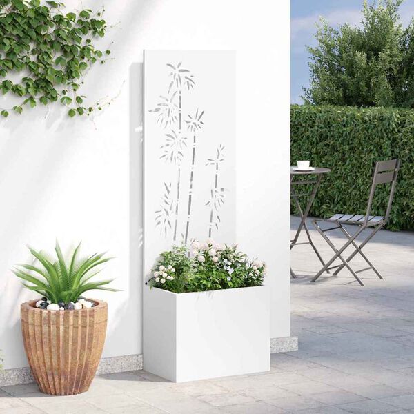 vidaXL Tuin Privacy Screen Bloemen Wit 50 x 140 cm Koudgewalst staal