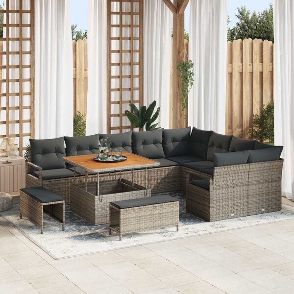 vidaXL Tuin Sofa Set met kussen met opslag met kussen 12 pcs Grijs