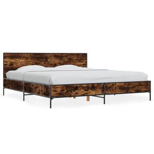 vidaXL Bedframe bewerkt hout metaal gerookt eikenkleurig 180x200 cm