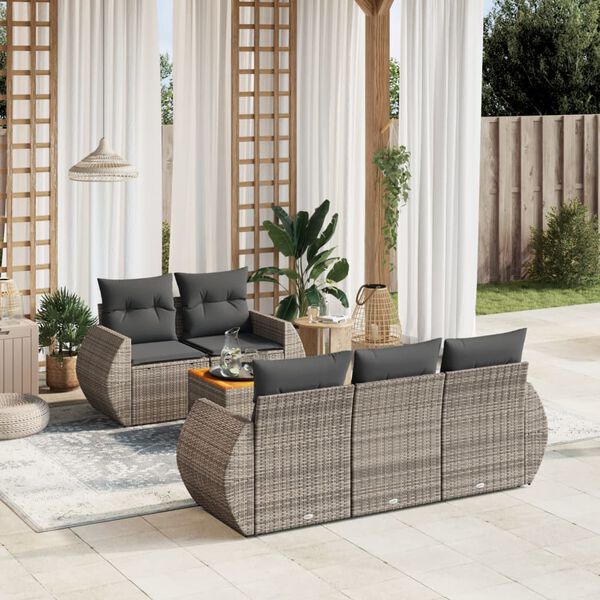 vidaXL 6-delige Loungeset met kussens poly rattan grijs
