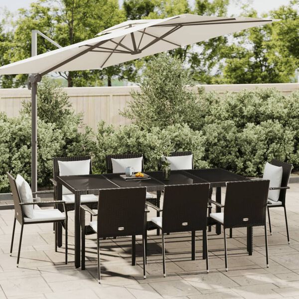 vidaXL 9-delige Tuinset poly rattan zwart
