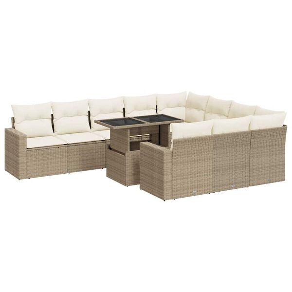 vidaXL 11-delige Tuinset met kussens poly rattan beige