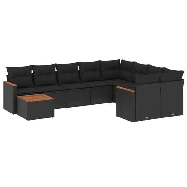 vidaXL 10-delige Loungeset met kussens poly rattan zwart