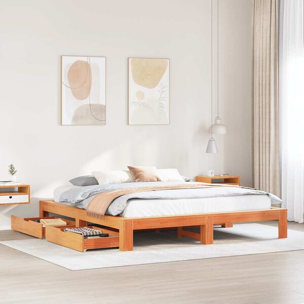 vidaXL Bedframe zonder matras massief grenenhout wasbruin 180x200 cm
