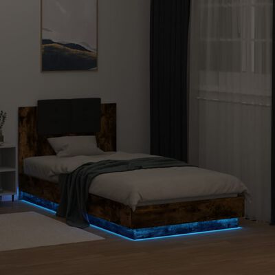vidaXL Bedframe met hoofdbord en LED gerookt eikenkleurig 75x190 cm
